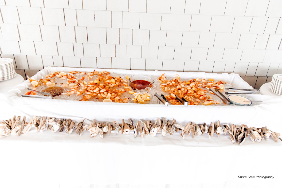 Shrimp-cocktail-buffet-table-with-driftwood-WEDDING-&-EVENTS-Cocktail-hour-food-Avalon-Yacht-Club